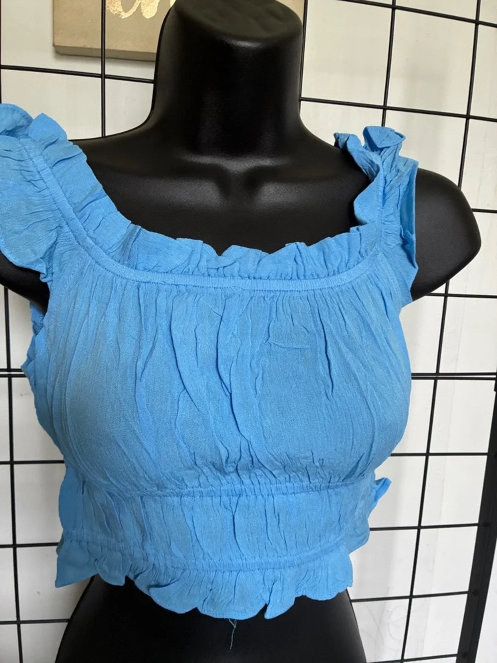 Off-Shoulder Ruffle Crop Top - Blue - Picture 7 of 9